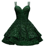 Sequin Homecoming Dresses for Teens 2027 Sparkly Short Layered Aline Prom Dresses Spaghetti Straps Cocktail Party Gowns