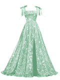 Bow Straps Prom Dresses 2026 Sparkly Sequin Square Neck Ruched Long Puffy Ball Gown Formal Dress with Slit Pockets