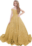 Ball Gown Sequin Pageant Dress for Teens Girls Off Shoulder Long Formal Party Dresses 2027