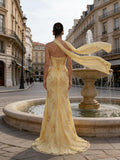 Floral Prom Dresses for Teens Strapless Mermaid Corset Tulle Formal Evening Gown with Slit Scarf