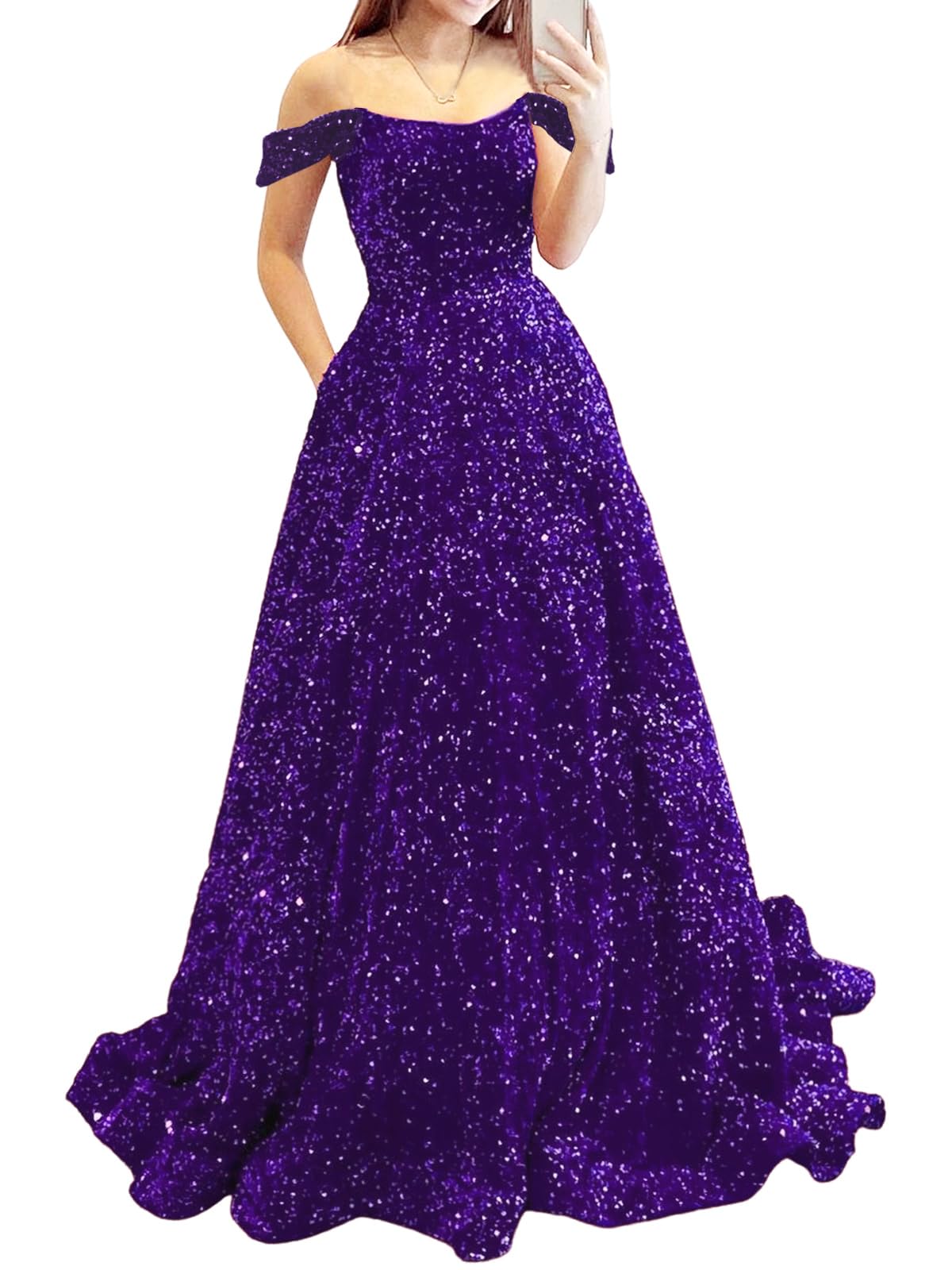 Prom Dresses Long A Line with Pockets Formal Evening Ball Gowns Velvet Velvet Sequins Black Tie Wedding Party Dress