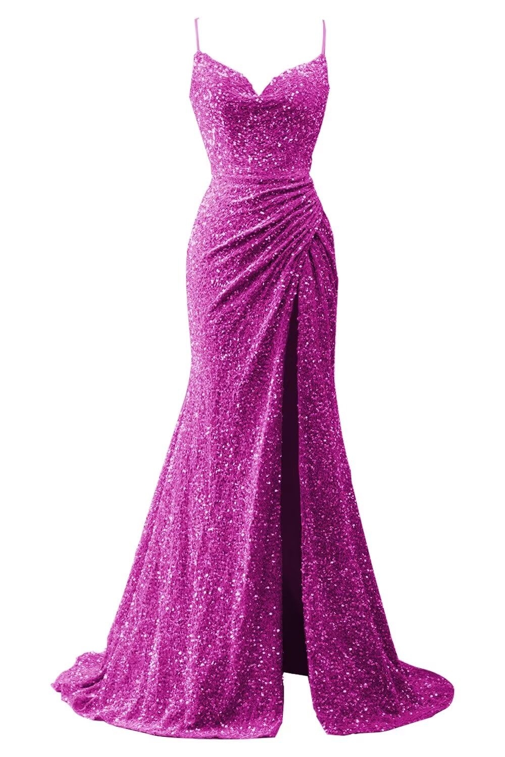 Spaghetti Straps Sequin Prom Dresses for Women 2027 Mermaid Ruched Formal Dress with Slit Sparkly Evening Party Gown