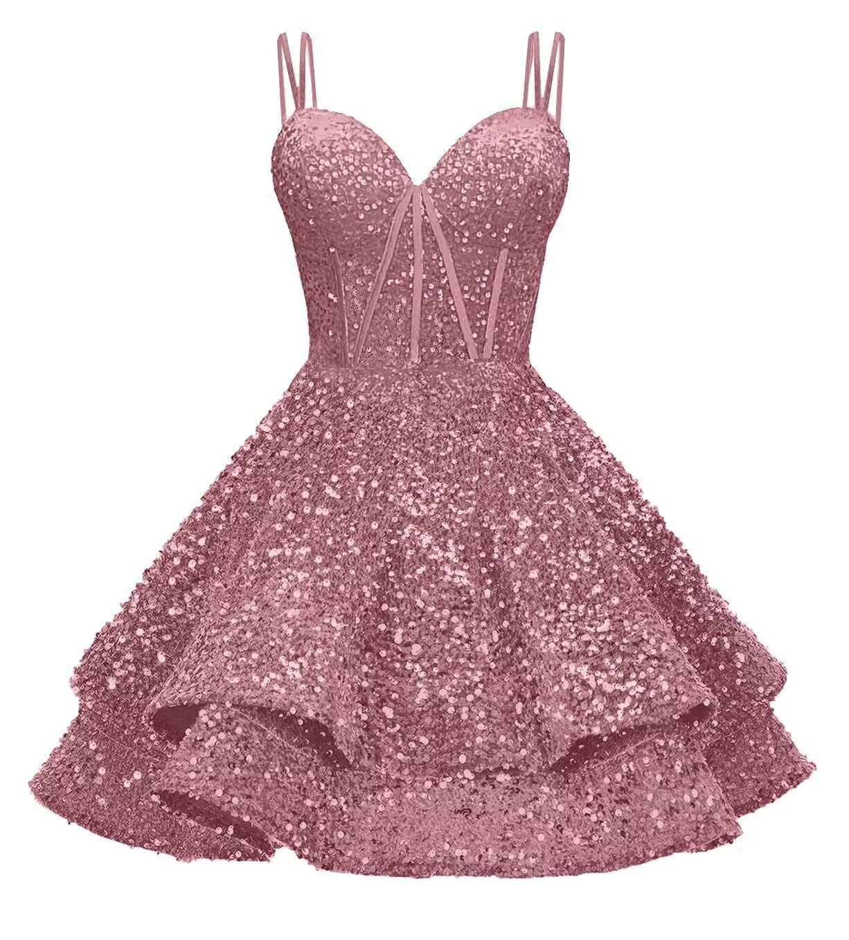 Sequin Homecoming Dresses for Teens 2027 Sparkly Short Layered Aline Prom Dresses Spaghetti Straps Cocktail Party Gowns