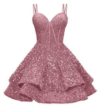 Sequin Homecoming Dresses for Teens 2027 Sparkly Short Layered Aline Prom Dresses Spaghetti Straps Cocktail Party Gowns