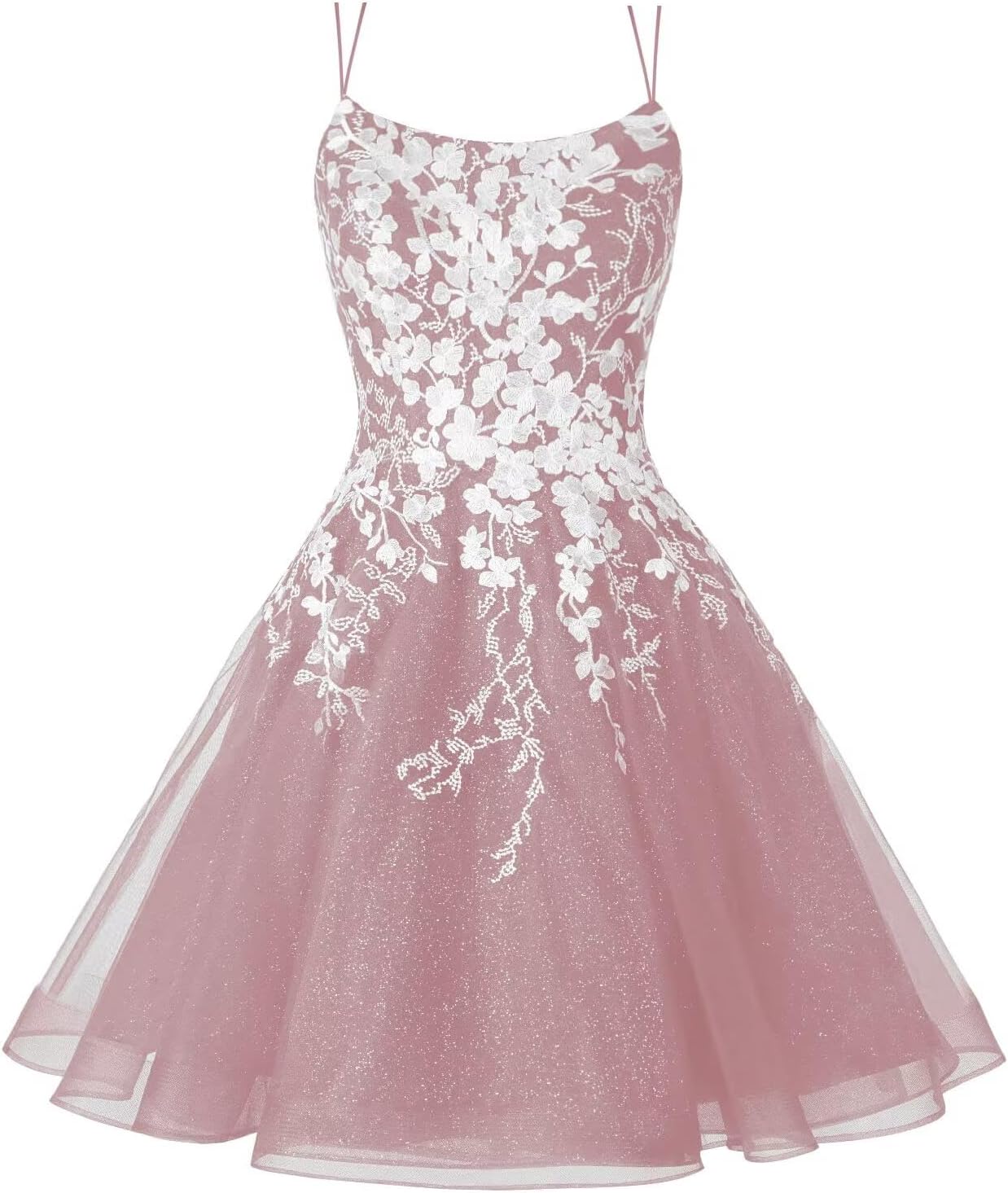 Sparkly Lace Applique Homecoming Dresses for Teens Short Corset Tulle Spaghetti Strap Prom Cocktail Party Dress