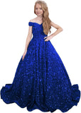Ball Gown Sequin Pageant Dress for Teens Girls Off Shoulder Long Formal Party Dresses 2027