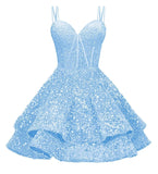 Sequin Homecoming Dresses for Teens 2027 Sparkly Short Layered Aline Prom Dresses Spaghetti Straps Cocktail Party Gowns