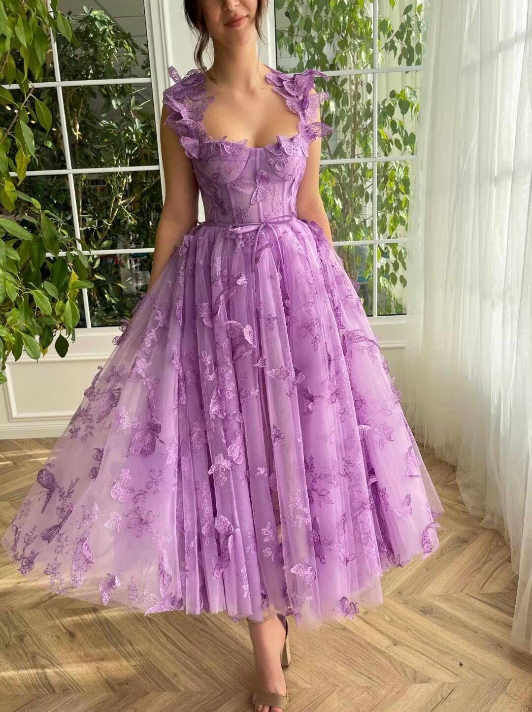 Vestidos de fiesta de tul con mariposas 3D bordadas para adolescentes, vestidos formales de noche para fiesta 