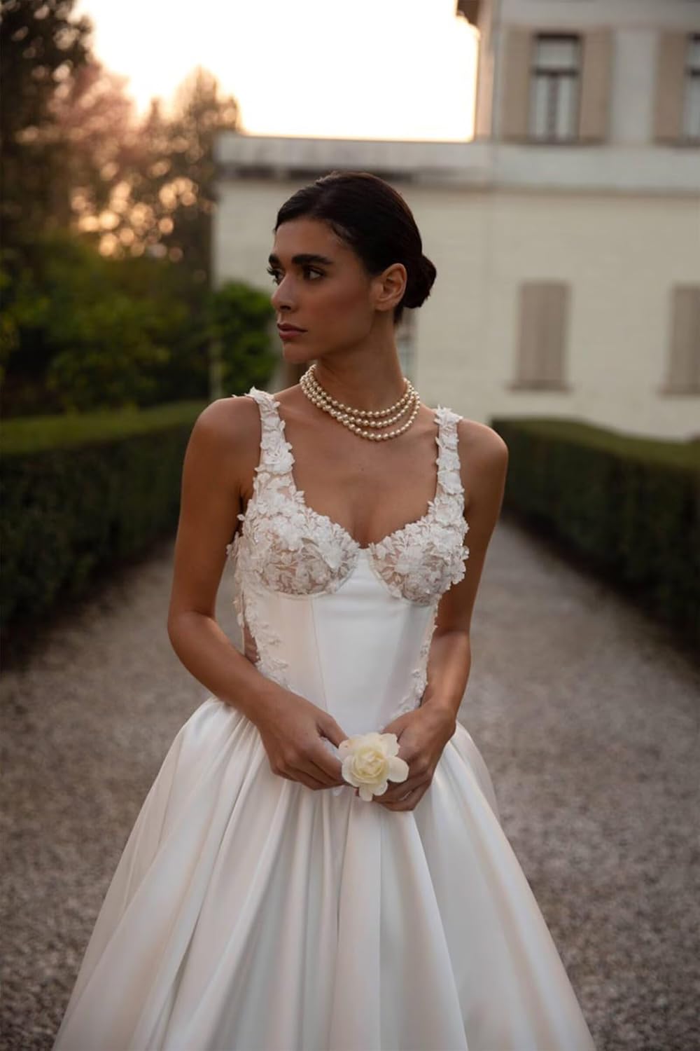 Spaghetti Straps Satin Wedding Dress for Bride 2027 A Line V Neck Bridal Gowns with Train