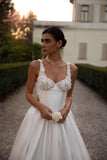 Spaghetti Straps Satin Wedding Dress for Bride 2027 A Line V Neck Bridal Gowns with Train