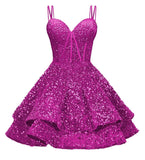 Sequin Homecoming Dresses for Teens 2027 Sparkly Short Layered Aline Prom Dresses Spaghetti Straps Cocktail Party Gowns