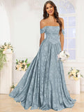 Jacquard Chiffon Bridesmaid Dresses Long Off The Shoulder Formal Evening Dress for Women