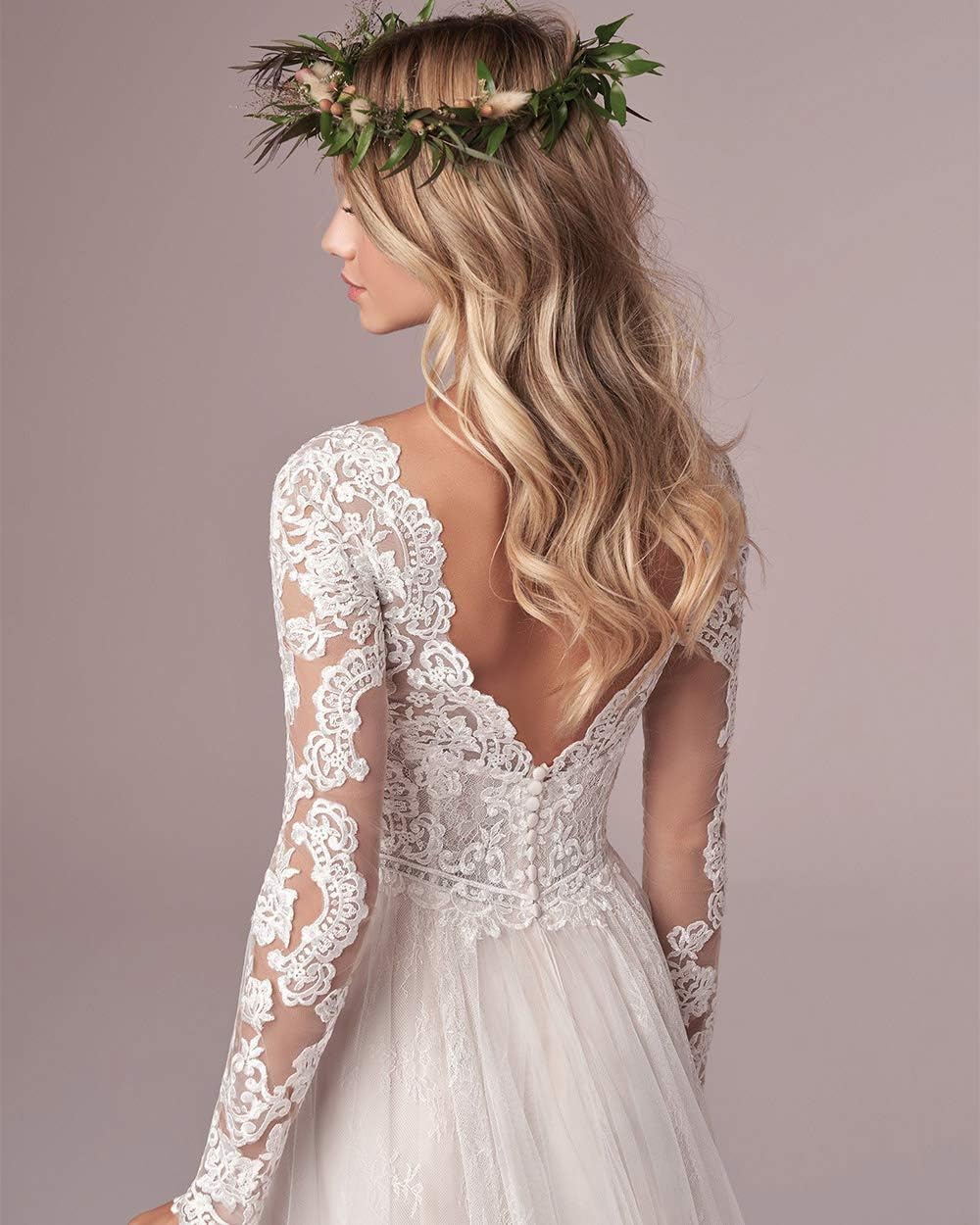 Women's Elegant Lace Beach Wedding Dresses for Bride 2025 with Sleeves Wedding Bridal Gowns