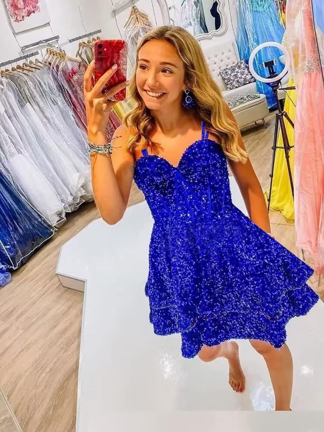 Sequin Homecoming Dresses for Teens 2027 Sparkly Short Layered Aline Prom Dresses Spaghetti Straps Cocktail Party Gowns
