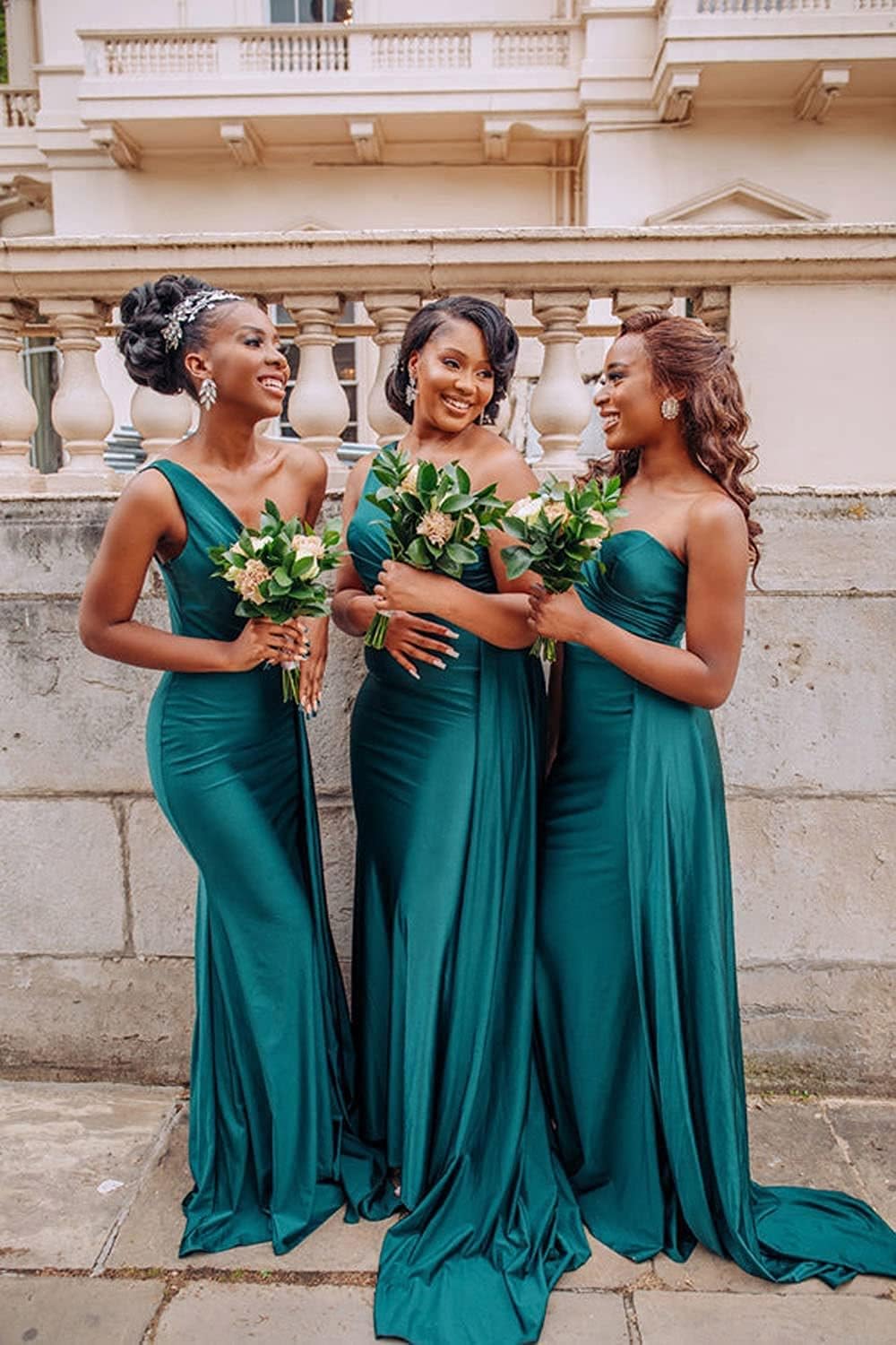 Women's One Shoulder Mermaid Bridesmaid Dresses Long Ruched Bodycon Satin Formal Prom Gowns