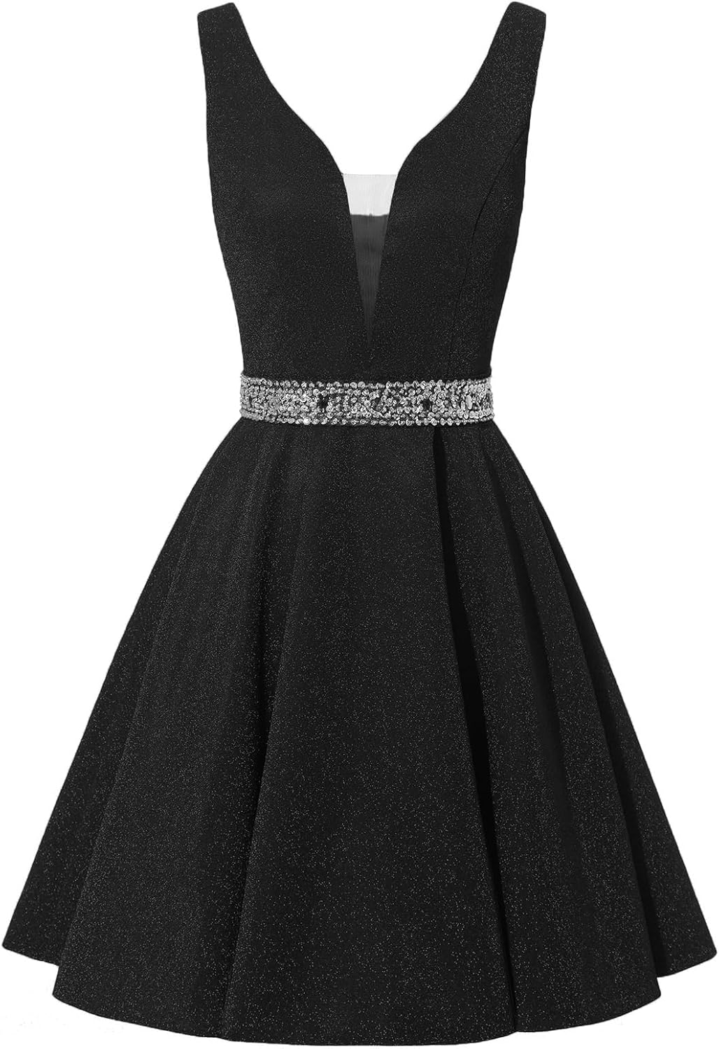Satin Glitter Homecoming Dresses for Teens Short Prom Dress V-Neck Beaded Evening Formal Cocktail Party Gowns