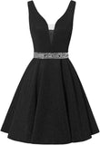 Satin Glitter Homecoming Dresses for Teens Short Prom Dress V-Neck Beaded Evening Formal Cocktail Party Gowns