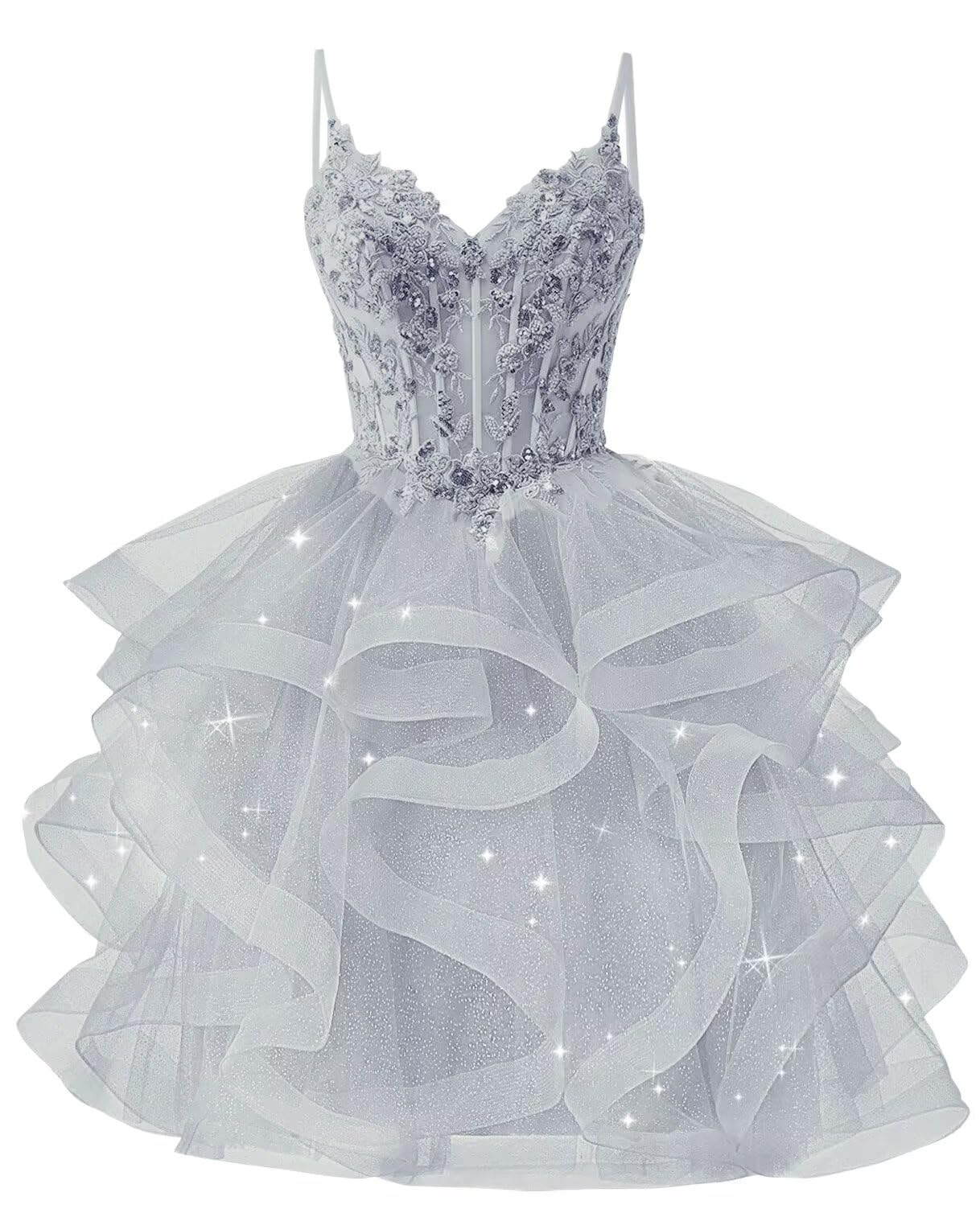 Glitter Tulle Homecoming Dresses 2026 Tiered Ruffles Lace Short Prom Dress for Teens Quinceanera Gowns