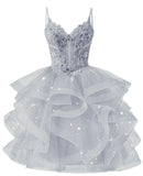 Glitter Tulle Homecoming Dresses 2026 Tiered Ruffles Lace Short Prom Dress for Teens Quinceanera Gowns