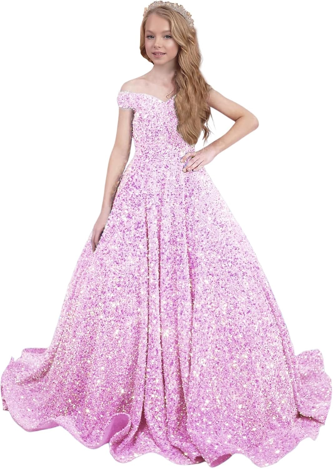 Ball Gown Sequin Pageant Dress for Teens Flower Girl Dress Girls Off Shoulder Long Formal Party Dresses 2027
