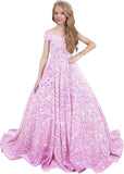 Ball Gown Sequin Pageant Dress for Teens Flower Girl Dress Girls Off Shoulder Long Formal Party Dresses 2027