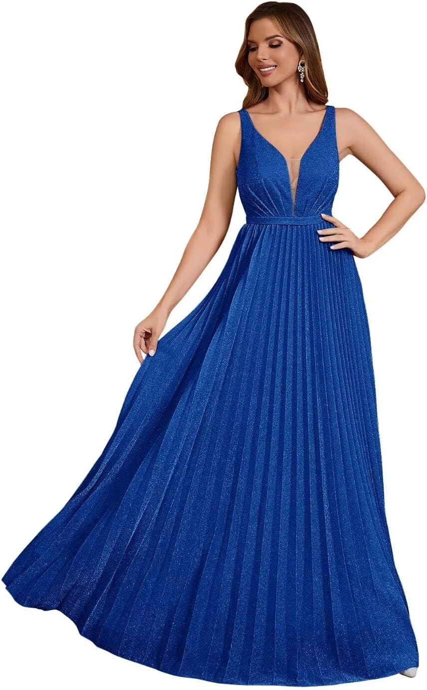 Spaghetti Strap Long Prom Dresses for Women 2026 Ball Gown A Line V-Neck Sparkly Formal Evening Gowns for Wedding