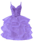 Glitter Tulle Homecoming Dresses 2026 Tiered Ruffles Lace Short Prom Dress for Teens Quinceanera Gowns
