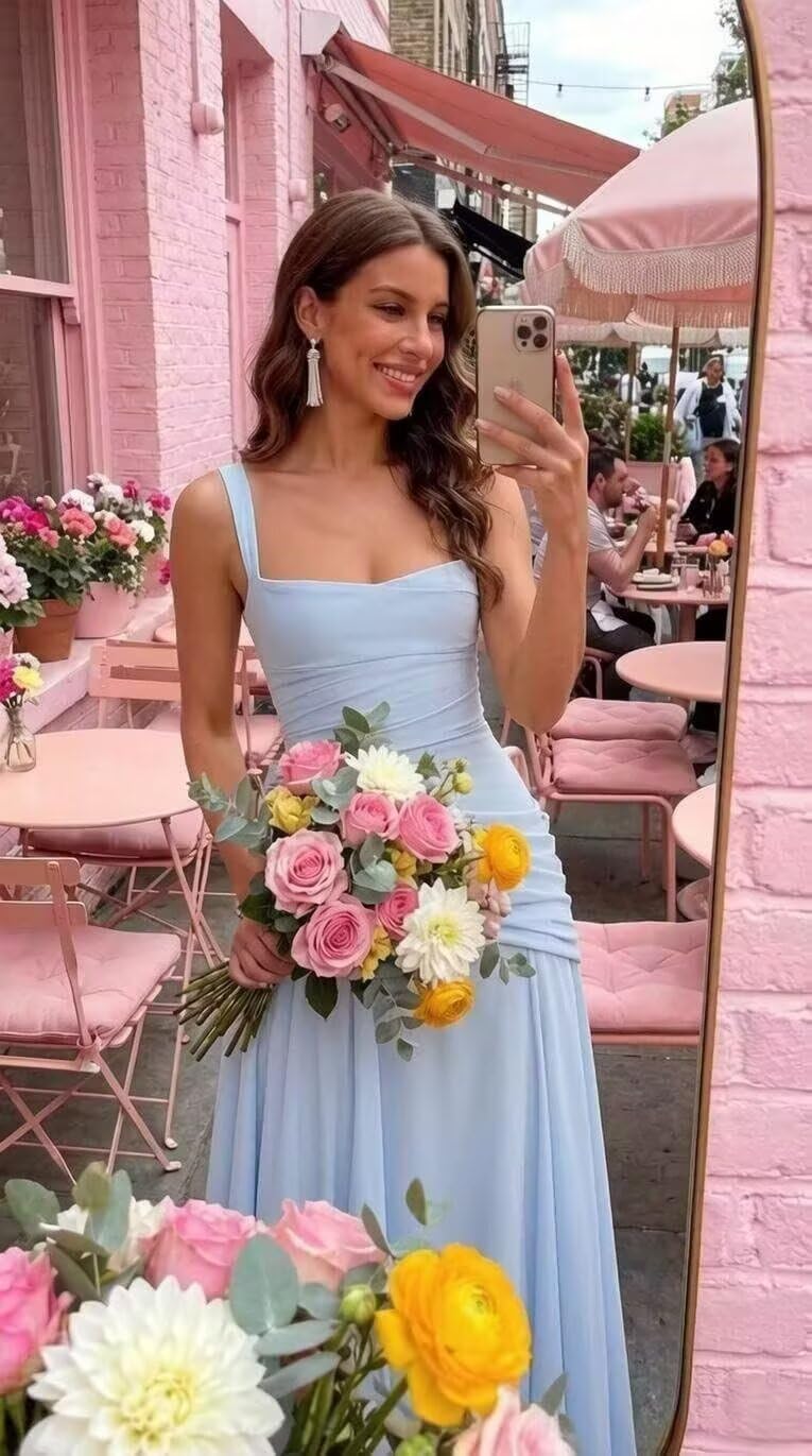 Kingbridal Spaghetti Straps Chiffon Bridesmaid Dresses for Women A-Line Formal Dress