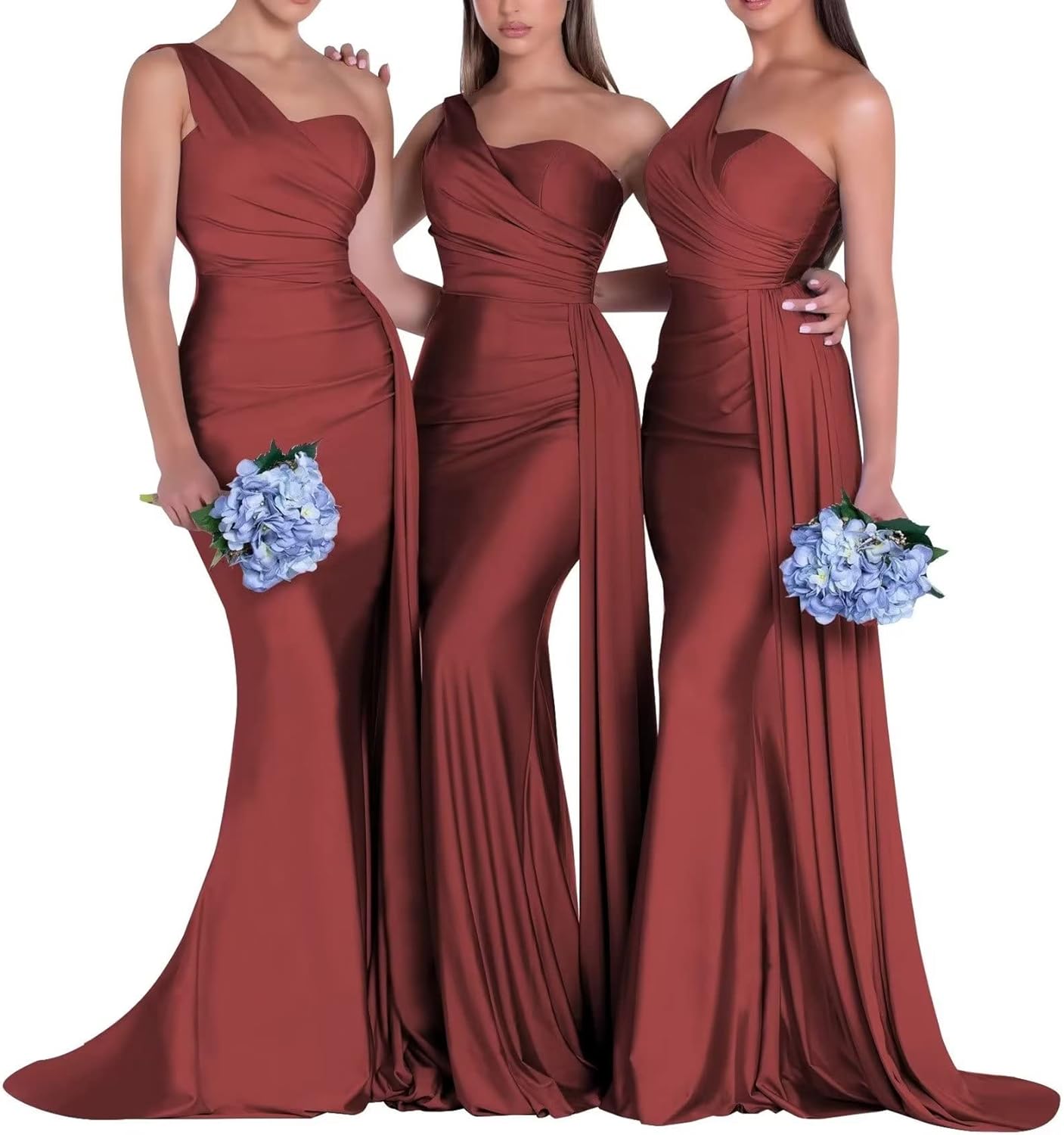 One-Shoulder-Brautjungfernkleider für Hochzeiten, Meerjungfrau-Satin-Ballkleider, lang, figurbetont, formelle Abendkleider 