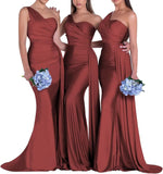 One-Shoulder-Brautjungfernkleider für Hochzeiten, Meerjungfrau-Satin-Ballkleider, lang, figurbetont, formelle Abendkleider 