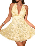 Floral Sequin Dress,Deep V Backless Sexy Mini Dresses for Women,Sparkly Outfits Homecoming Party Gowns