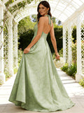 Floral Lace Bridesmaid Dresses for Women Long V Neck A-Line Open Back Halter Formal Evening Gown