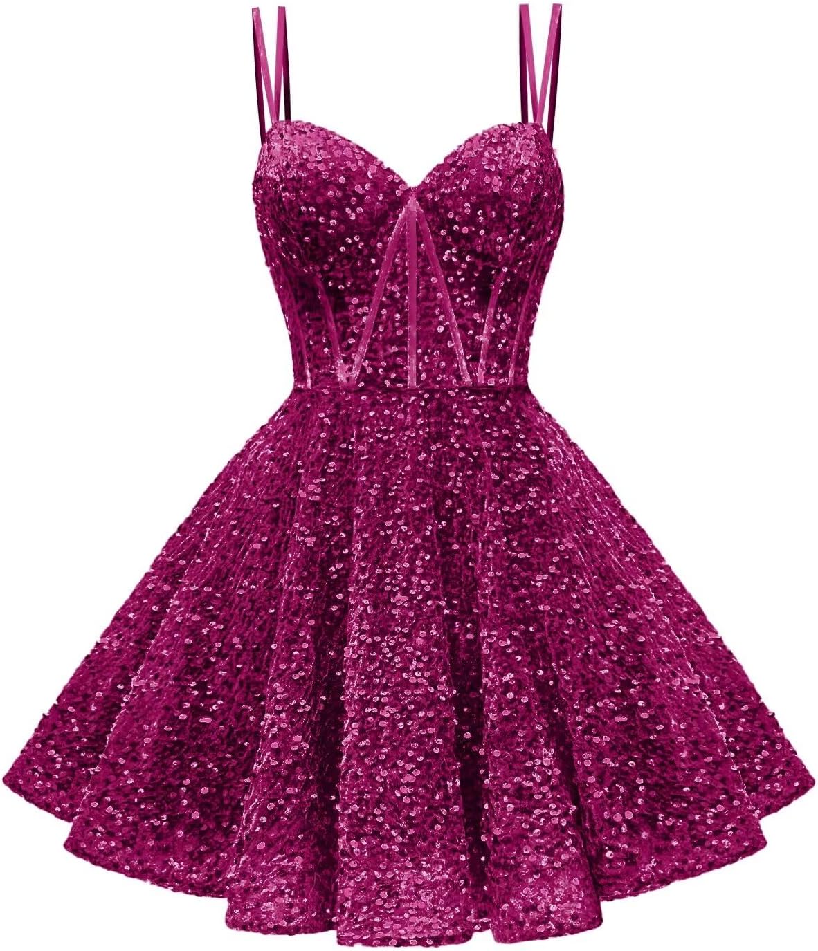 Kingbridal Gowns Sparkly Sequin Homecoming Dresses for Teens 2027 Flowy Spaghetti Straps A-Line Short Formal Prom Dress with Pockets
