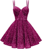 Kingbridal Gowns Sparkly Sequin Homecoming Dresses for Teens 2027 Flowy Spaghetti Straps A-Line Short Formal Prom Dress with Pockets
