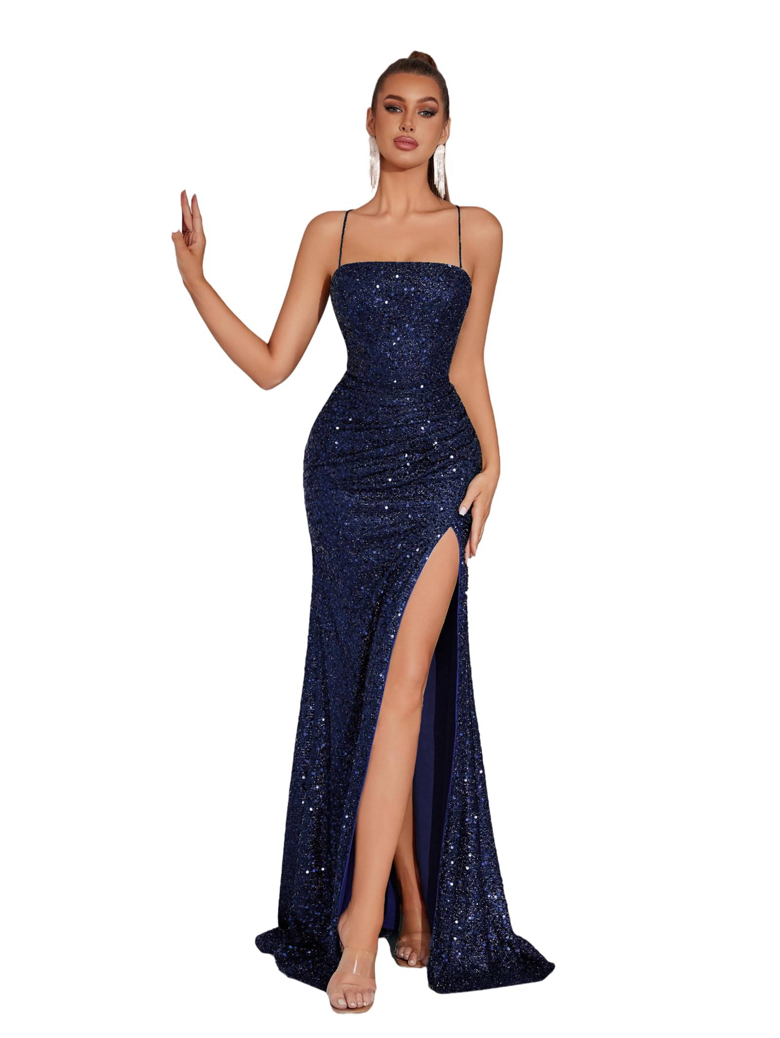 Elegant Evening Dress Women Party Long Formal Dress Sequined Strap Ladies Gown Bodycon Floor Length Female Outfits