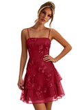 Floral Tiered Homecoming Dresses Mini Ruffle Graduation Dress Lace Short Prom Party Gown for Teens