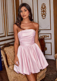 Short Satin A-Line Ruched Homecoming Dresses for Teens Strapless Ruched Mini Formal Cocktail Party Dress