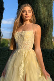 Women's Lace Criss-Cross Prom Dresses with Slit Spaghetti Straps Long Formal Evening Gowns