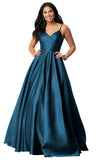 Spaghetti Straps Satin Prom Dresses for Women Long with Pockets Pleated Formal Evening Gowns Ball Gown