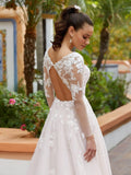 Women's Elegant Lace Beach Wedding Dresses for Bride 2025 with Sleeves Wedding Bridal Gowns