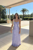 Lace Sequin Prom Dresses Spaghetti Straps A-Line Cowl Neck Pleated Sparkly Long Formal Evening Party Gowns