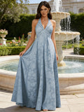 Floral Lace Bridesmaid Dresses for Women Long V Neck A-Line Open Back Halter Formal Evening Gown