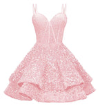 Sequin Homecoming Dresses for Teens 2027 Sparkly Short Layered Aline Prom Dresses Spaghetti Straps Cocktail Party Gowns