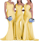 One-Shoulder-Brautjungfernkleider für Hochzeiten, Meerjungfrau-Satin-Ballkleider, lang, figurbetont, formelle Abendkleider 