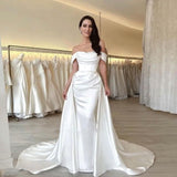 Mermaid Satin Prom Dresses for Women 2027 Long Off Shoulder Ruched Corset Formal Evening Dress Detachable Train