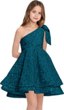 Sequins Flower Girl Dresses Short - One Shoulder Princess Pageant Dress Kids A Line Communion Formal Party Gown