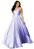 Spaghetti Straps Satin Prom Dresses for Women Long with Pockets Pleated Formal Evening Gowns
