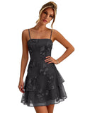 Floral Tiered Homecoming Dresses Mini Ruffle Graduation Dress Lace Short Prom Party Gown for Teens