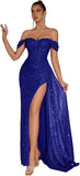 Evening Gowns Formal Dresses for Women Sequin Tulle Wedding Guest Cocktail Party Sexy Off Shoulder Floor Length Prom Dress