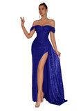 Evening Gowns Formal Dresses for Women Sequin Tulle Wedding Guest Cocktail Party Sexy Off Shoulder Floor Length Prom Dress